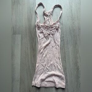 Abercrombie & Fitch Lace Racerback Tank Top Pink Ribbed Y2K Coquette XS
